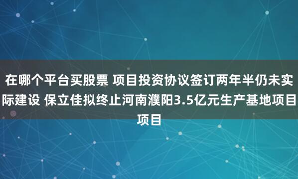 在哪个平台买股票 项目投资协议签订两年半仍未实际建设 保立佳拟终止河南濮阳3.5亿元生产基地项目